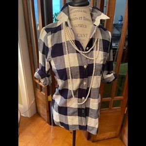 J Crew cotton shirt. Navy and white. Never worn. NECKLACE NOT INCLUDED